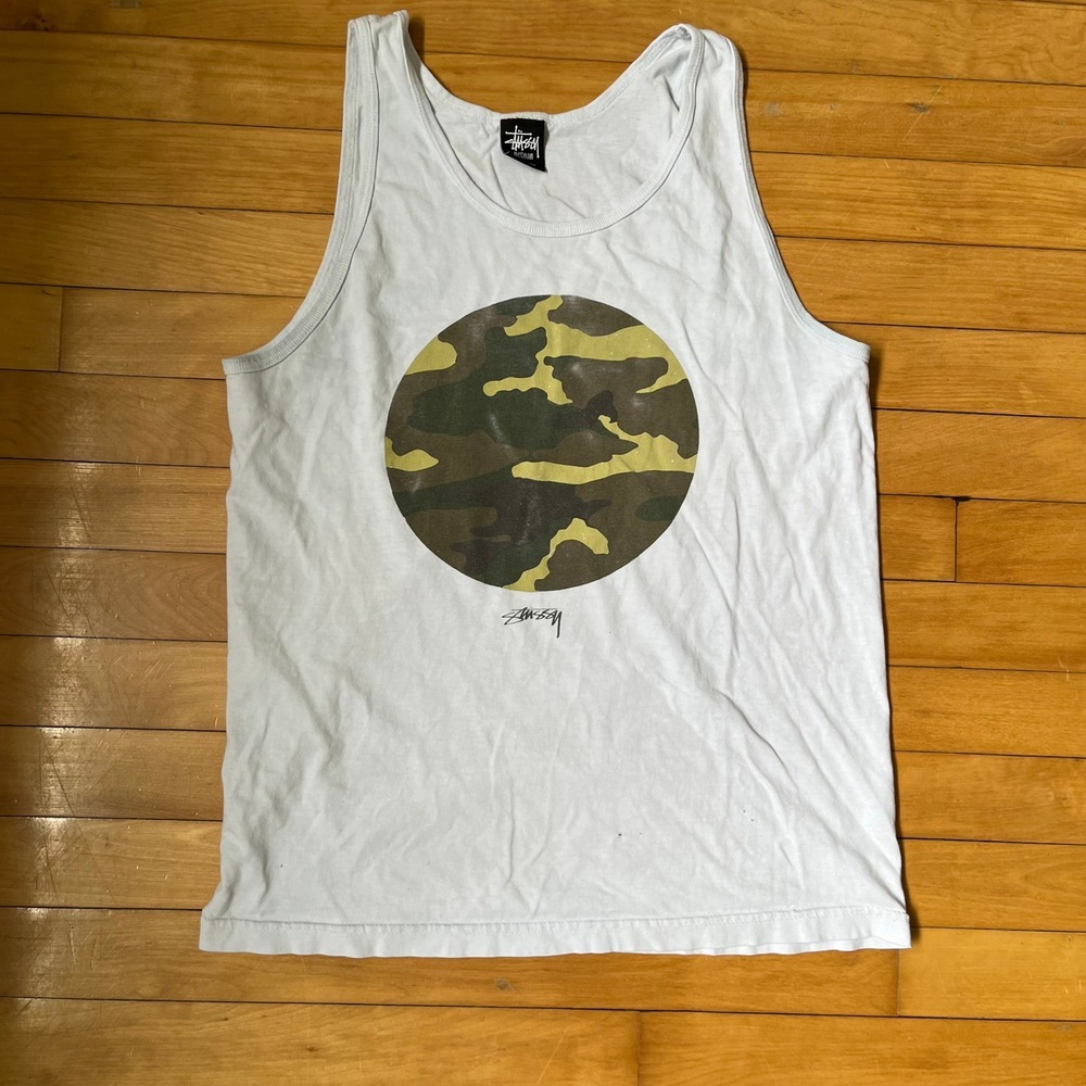 Stussy Mens Camo Circle Graphic Tank Top White Medium Streetwear Sleeveless